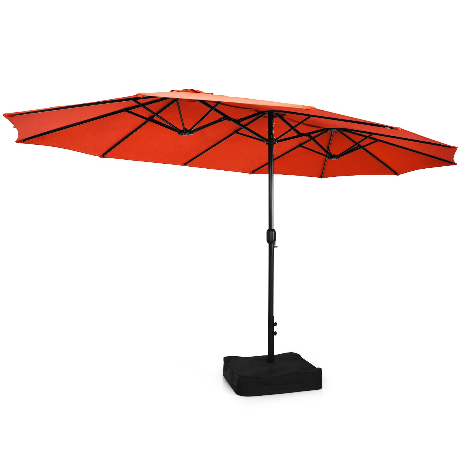 15FT Double-Sided Patio Umbrella with Base, Extra-Large Market Umbrella W/Crank System, Burgundy