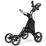 Tangkula Golf Push Pull Cart, Lightweight Aluminum Collapsible 4 Wheels Golf Push Cart, Golf Trolley with Waterproof Bag & Foot Brake