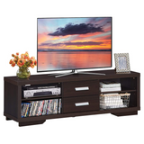 Tangkula Modern TV Stand, Wood Universal Stand for TV's up to 65" Flat Screen(Brown)