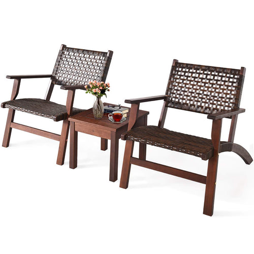 Tangkula 3 PCS Patio Conversation Set (Brown)