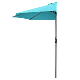 9 ft Half Round Outdoor Patio Umbrella, Market Umbrella with Crank and 5 ribs