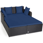 Outdoor Rattan Daybed, Navy - Tangkula
