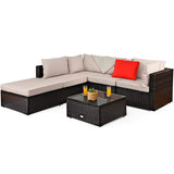 Tangkula 6 Piece Patio Furniture Set,Durable Steel Frame PE Rattan Wicker Sectional Sofa Set