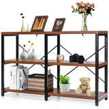 Tangkula Rustic Console Sofa Table, 3 Tier Console Table with Shelves, Industrial Foyer Table with Adjustable Feet, Living Room TV Stand
