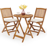 Tangkula 3 PCS Patio Folding Bistro Set, Outdoor Acacia Wood Chair and Table Set