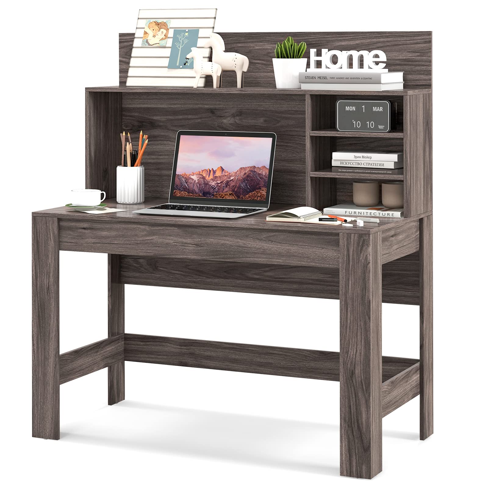 Tangkula Computer Desk with Hutch, Home Office Desk with Bookshelf