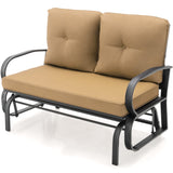 Tangkula 2-Person Outdoor Glider Bench, Swing Seat Bench with Seat & Back Cushions, Sturdy Rustproof Steel Frame