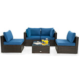 5 Pieces Patio Furniture Set, All Weather Wicker L-Shaped Corner Sofa Set w/Soft Cushions