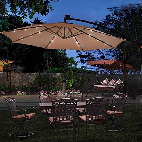 10FT Outdoor Patio Umbrella Solar LED Lighted Sun Shade Market Umbrella, Light brown 10FT Outdoor Patio Umbrella Solar LED Lighted Sun Shade Market Umbrella, Light brown