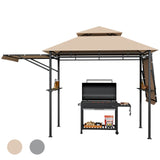 Tangkula 13.5x4 Ft Grill Gazebo with Dual Side Awnings, Double Tier BBQ Gazebo with 2 Side Shelves