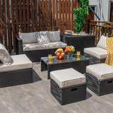 8-Piece Patio Furniture Set with Cover, 2 Ottomans, 2 Armless Sofas & Corner Sofas
