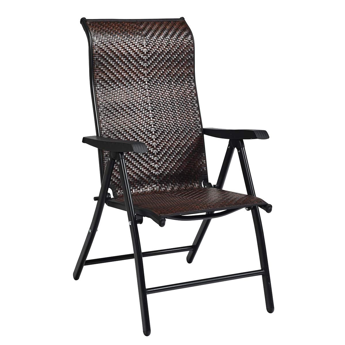 Tangkula Patio Rattan Folding Chair, Outdoor Wicker Portable Camping Chair with Widened Armrest