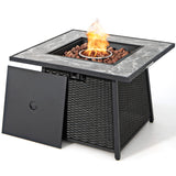 Tangkula 35 Inch Rattan Propane Gas Fire Pit Table, Patiojoy 50,000 BTU Outdoor Wicker Patio Propane Fire Pit