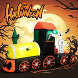 Tangkula 8 FT Long Halloween Inflatable Skeleton Ride on Train