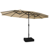 15FT Double-Sided Patio Umbrella with Base, Extra-Large Market Umbrella W/Crank System