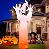 Tangkula 12 FT Halloween Inflatable Ghost W/ Rotating Flame LED Lights, Air Blower, Stake, Sandbag