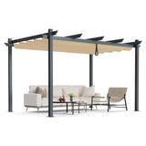 Tangkula 10x13 Ft Pergola, Heavy-Duty Aluminum Outdoor Pergola with Retractable Sun Shade Canopy