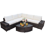 Tangkula 6 Piece Wicker Patio Furniture Set, Outdoor All Weather PE Rattan Conversation Set