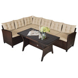 Tangkula Patio Furniture Set, 3 Pieces Outdoor Conversation Set with 6 Cushioned Seat & Coffee Table