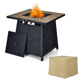 Tangkula 28 Inches Propane Fire Pit Table, 40,000 BTU Square Fire Table with Lid, Lava Stone, Waterproof Cover