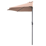 9 ft Half Round Outdoor Patio Umbrella, Market Umbrella with Crank and 5 ribs