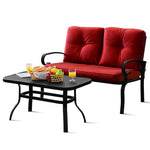 Patio Loveseat with Table Set, Red - Tangkula