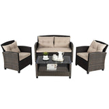 4-Piece Patio Furniture Set, Rattan Wicker Chair Set with 1 Loveseat, 2 Single Sofas - Tangkula