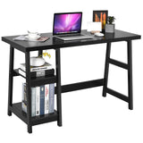Tangkula White Trestle Computer Desk, 47.5 Inches Modern Home Office Desk w/ 2-Tier Storage Shelves