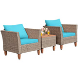 3 Piece Patio Furniture Set, Outdoor Wicker Rattan Bistro Sofa Set
