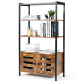 Tangkula Industrial Bookshelf and Bookcase, with 3 Shelves and 2 Louvered Doors,Rustic Brown