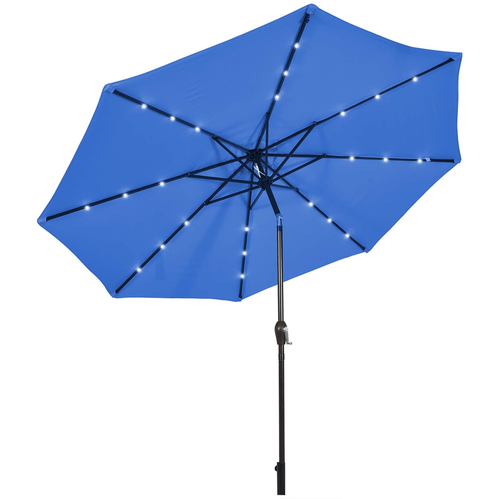 10' Solar LED Lighted Patio Market Umbrella Shade Tilt Adjustment Crank-Blue 10' Solar LED Lighted Patio Market Umbrella Shade Tilt Adjustment Crank-Blue