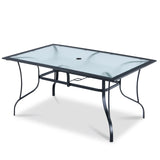 60" x 38" Patio Dining Table, All Weather Rectangular Dining Table w/ 1.6" Umbrella Hole & Steel Frame
