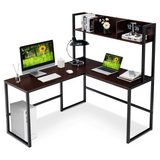 Tangkula Reversible L-Shaped Desk with Hutch, Space Saving Corner Computer Desk with Storage Bookshelf