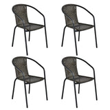 Patio Rattan Dining Chairs, No Assembly All-Weather Wicker Stackable Chairs with Curved Backrest and Armrests