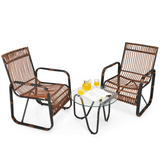 Tangkula 3 Piece Patio Rattan Furniture Set, Includes 2 Single Wicker Chairs and Glass Side Table