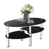Glass Coffee Table, 2-Tier Modern Oval Smooth Glass Tea Table End Table