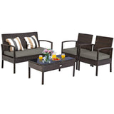 Tangkula Wicker Patio Conversation Furniture Set, Outdoor Rattan Chair and Table Set