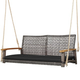 Tangkula 2-Person Outdoor Porch Swing with 118" Hanging Ropes, Patiojoy PE Wicker Patio Hanging Swing Bench