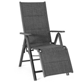 Tangkula Outdoor Reclining Lounge Chair, Patio Padded Folding Chair W/7 Adjustable Positions,Grey