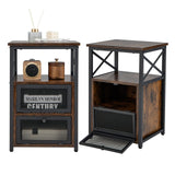 Tangkula Nightstands Set of 2, Industrial Versatile Sofa Side Table with Open Storage Shelf and 2 Flip Drawers