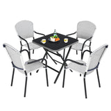 5-Piece Rattan Patio Dining Set, No Assembly Needs, Square Folding Table & 4 Stackable Chairs Set