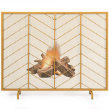 Tangkula Fireplace Screen, Contemporary Chevron Freestanding Fireplace Screen w/Sturdy Wrought Iron Frame