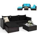 Tangkula 5 Piece Outdoor Patio Furniture Set, Sturdy Frame and Cushioned Sofa Ottoman