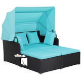 Tangkula Patio Rattan Daybed, Patiojoy Wicker Daybed Loungerw/Retractable Canopy, 2 Foldable Side Panels