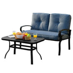 Patio Loveseat with Table Set, Blue - Tangkula