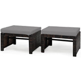 2 Pieces Patio Rattan Ottomans, All Weather Outdoor Footstool Footrest Seat