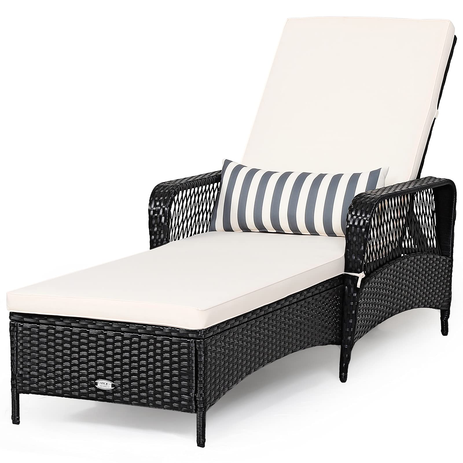 Patio Wicker Chaise Lounge Chair, Outdoor Rattan Reclining Chaise w/ 6-Gear Adjustable Backrest
