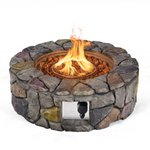 28 Inch Round Propane Gas Fire Pit, Patiojoy 40,000 BTU Stone Look Outdoor Propane Fire Pit - Tangkula