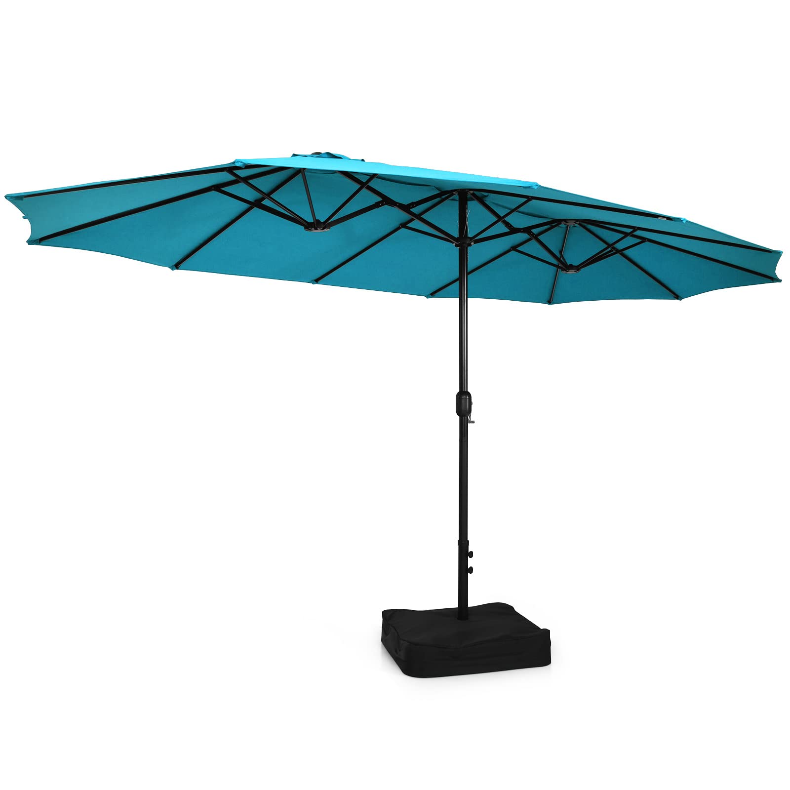 15FT Double-Sided Patio Umbrella with Base, Extra-Large Market Umbrella W/Crank System, Turquoise