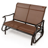Tangkula Patio Glider Bench, 2-Person Outdoor Rocking Bench with High Back & Curved Armrests(Brown)